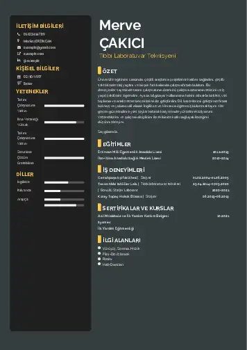 Laboratuvar Teknisyeni Cv Örnekleri cv indir